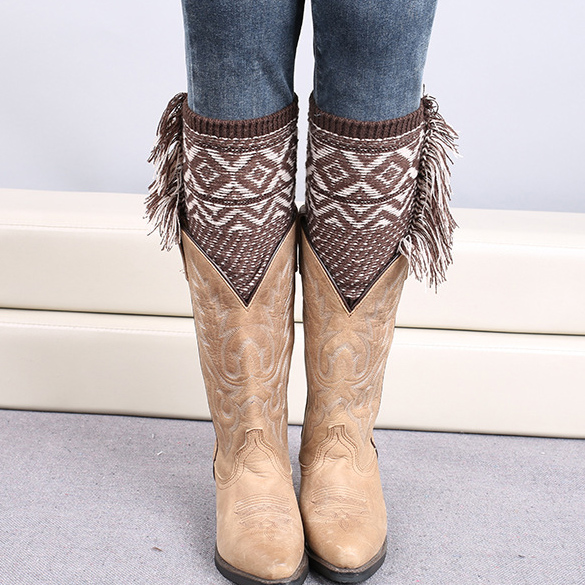 19CM Bohemian Tassel Boot Sock Knitted Warm Wool Leg Sleeve Wholesale